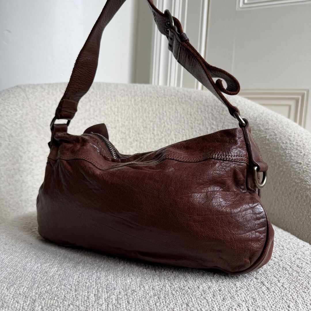 Archive Miu Miu Leather Flower Brown Shoulder Bag