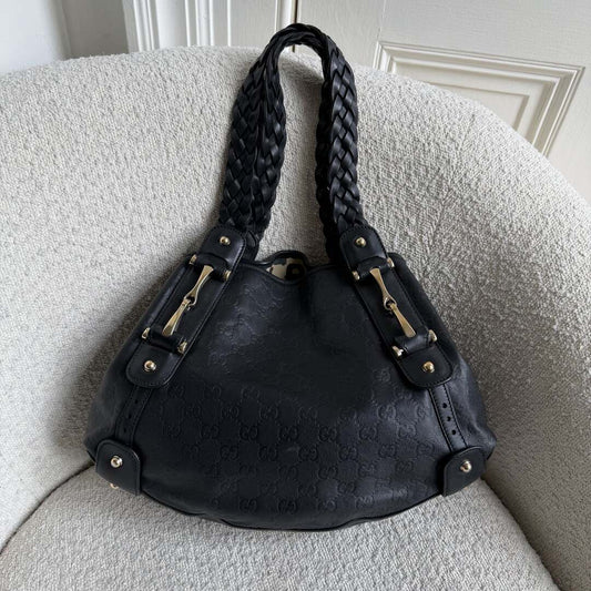 Gucci Guccissima Horsebit Leather Black Tote Bag