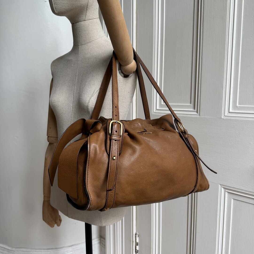 Miu Miu Vitello Leather Brown Tote Bag