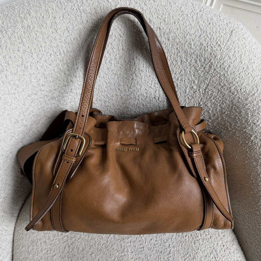 Miu Miu Vitello Leather Brown Tote Bag