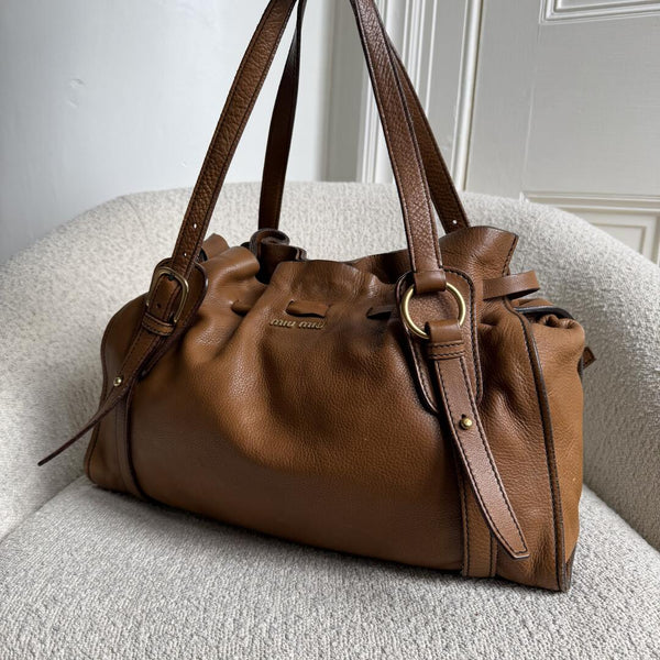 Miu Miu Vitello Leather Brown Tote Bag