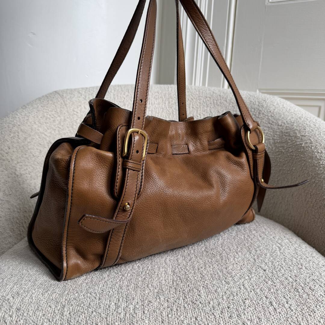 Miu Miu Vitello Leather Brown Tote Bag