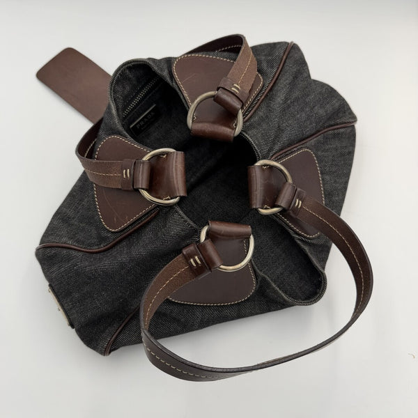 Prada Moon Denim Brown Leather Shoulder Bag
