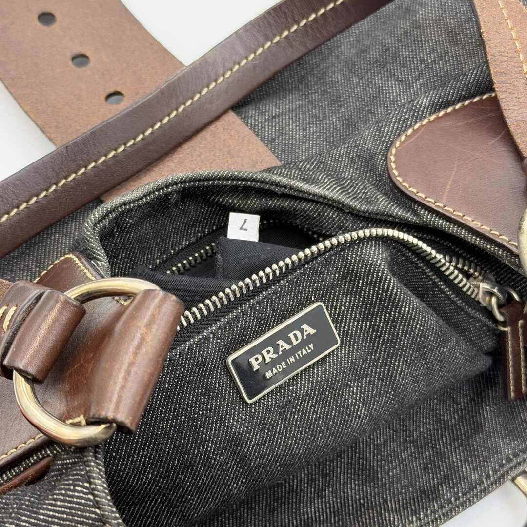 Prada Moon Denim Brown Leather Shoulder Bag