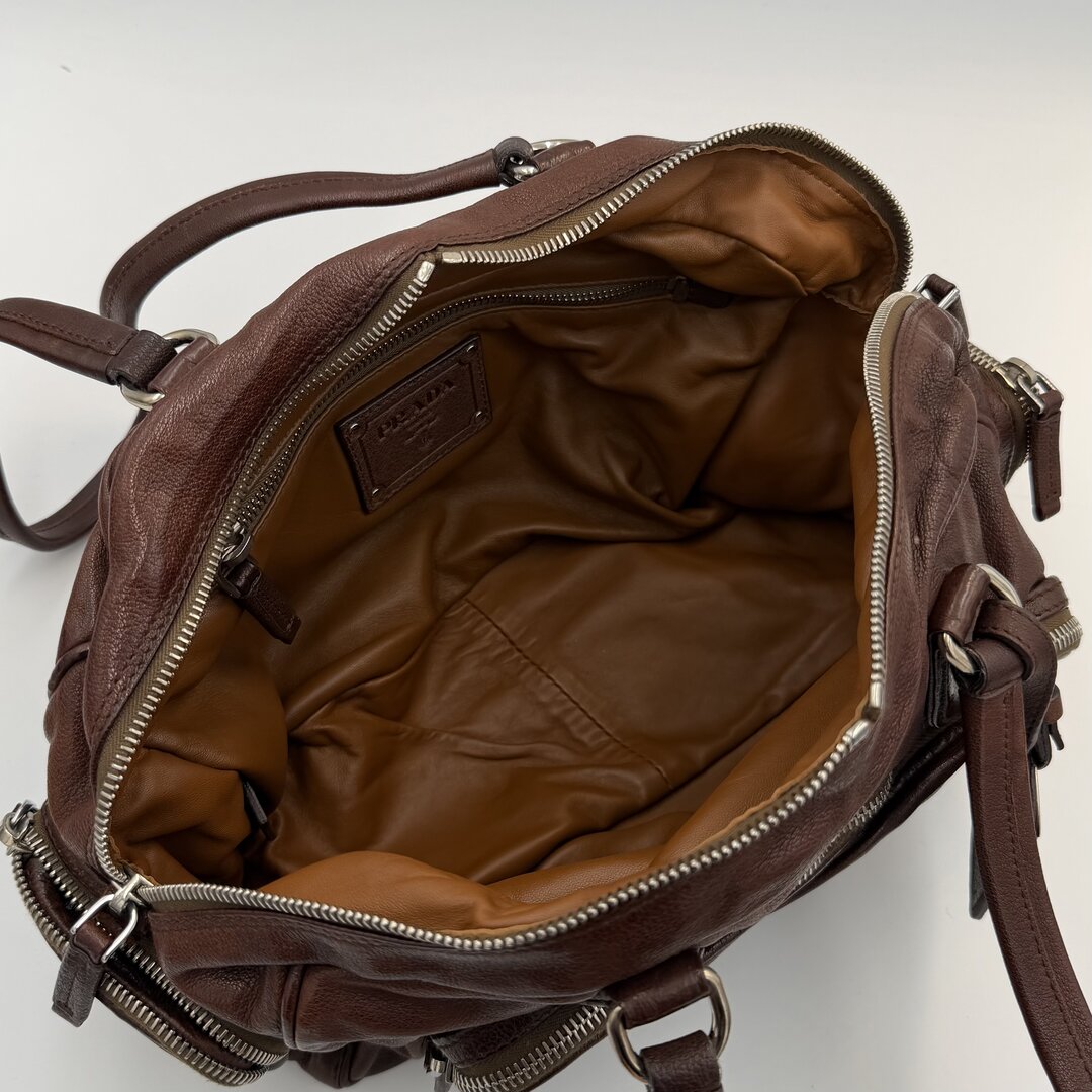 2006 Prada Washed Bauletto Brown Leather Shoulder Bag