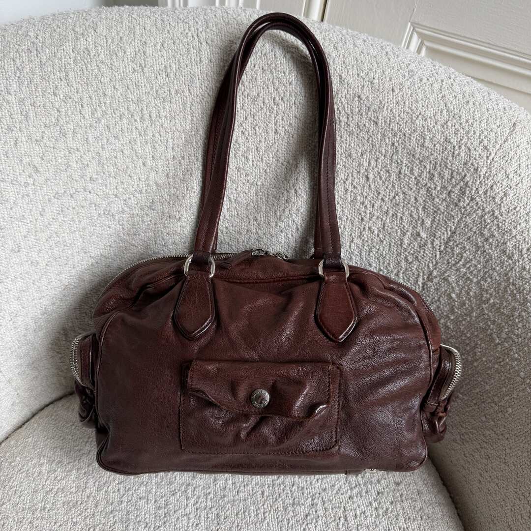 2006 Prada Washed Bauletto Brown Leather Shoulder Bag