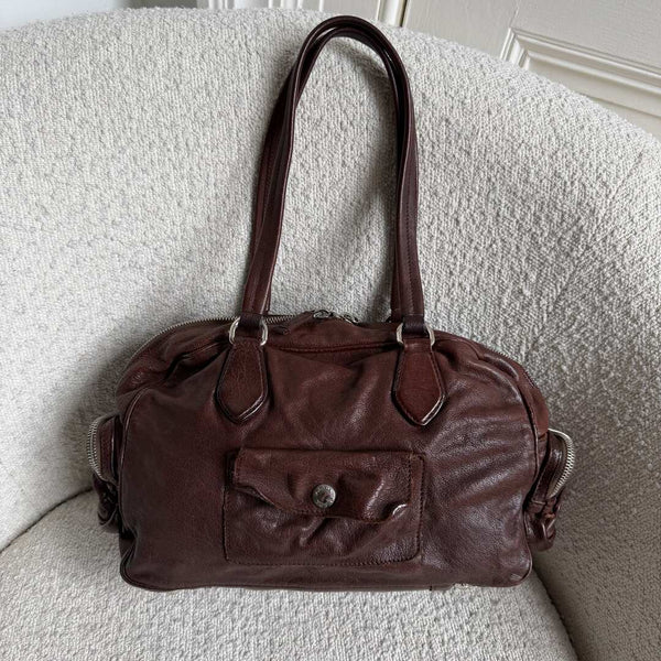 2006 Prada Washed Bauletto Brown Leather Shoulder Bag