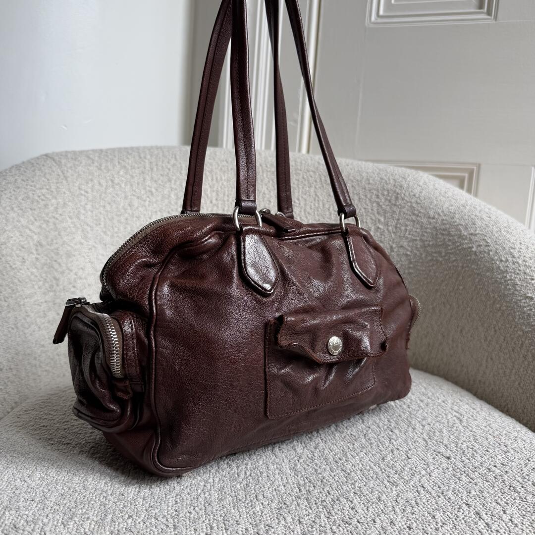 2006 Prada Washed Bauletto Brown Leather Shoulder Bag