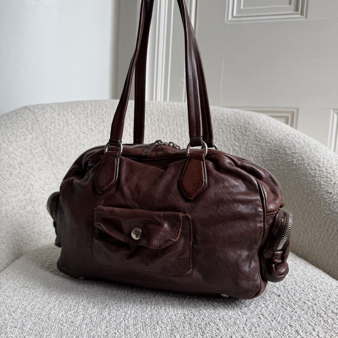 2006 Prada Washed Bauletto Brown Leather Shoulder Bag