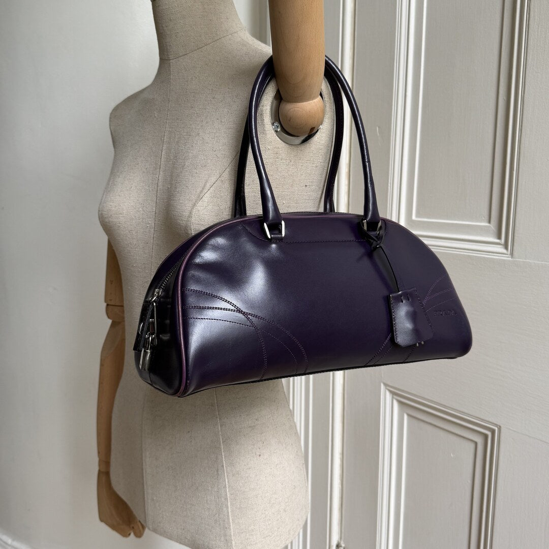 2001 Prada Vitello Drive Purple Leather Handbag