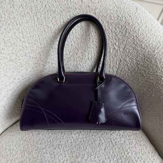 2001 Prada Vitello Drive Purple Leather Handbag