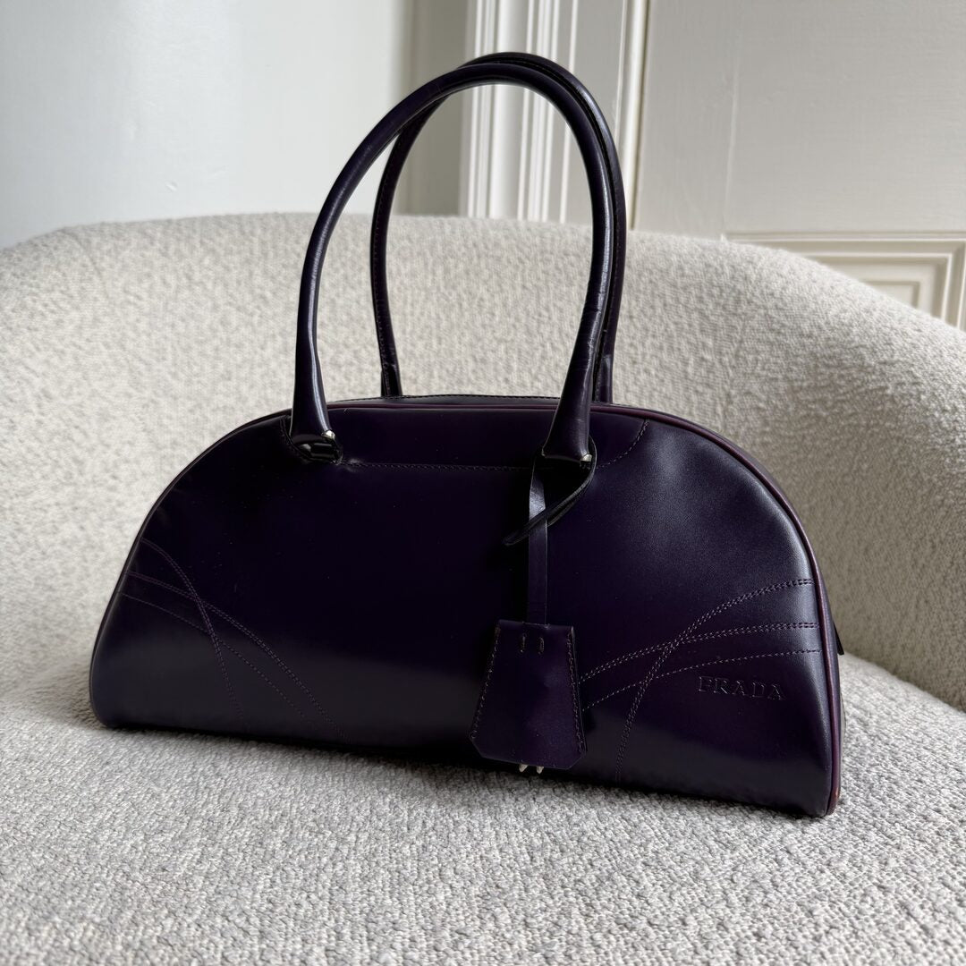 2001 Prada Vitello Drive Purple Leather Handbag