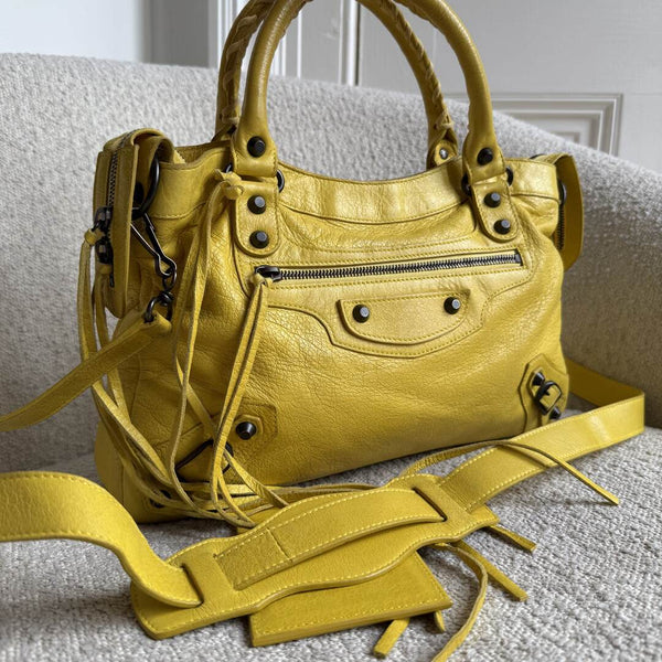2003 Balenciaga The Town Yellow Leather Bag