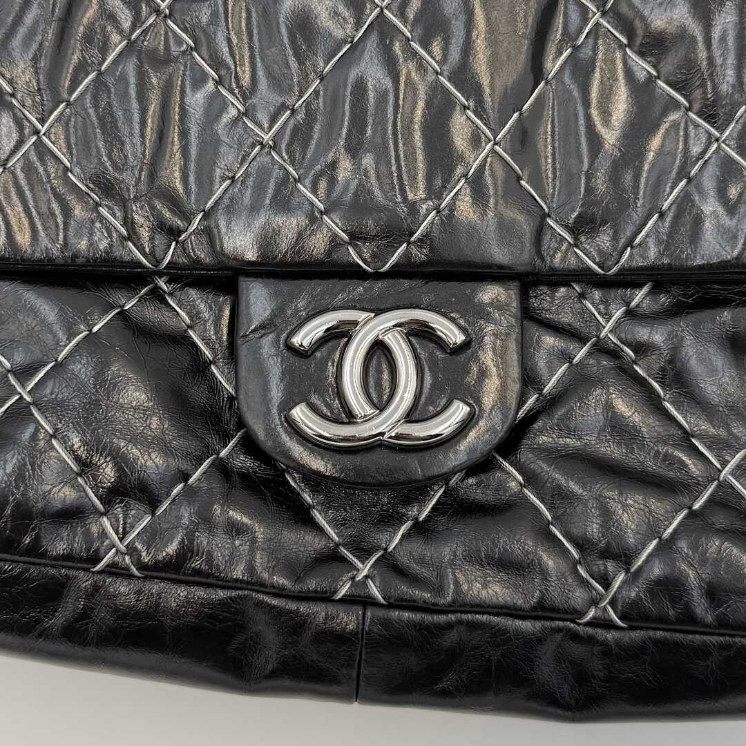 2010 Chanel CC Glazed Wild Stitch Flap Black Shoulder Bag