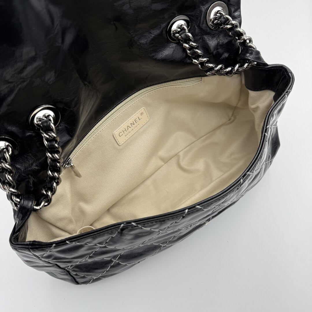 2010 Chanel CC Glazed Wild Stitch Flap Black Shoulder Bag