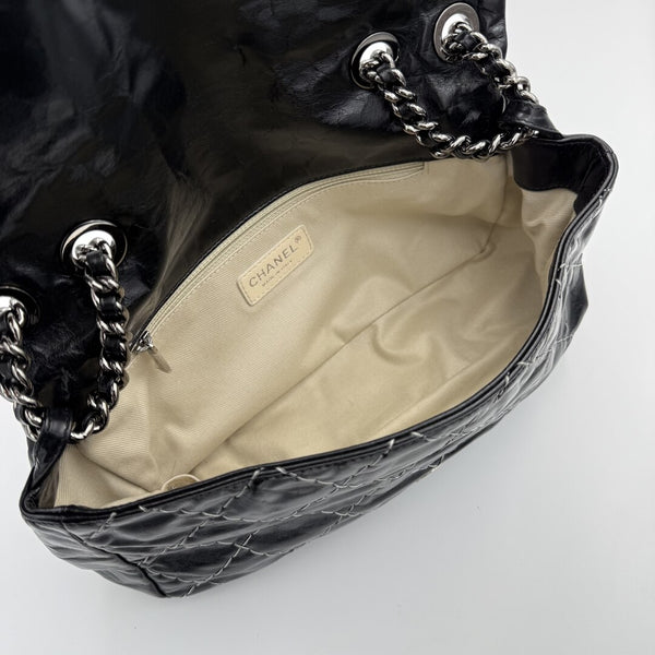 2010 Chanel CC Glazed Wild Stitch Flap Black Shoulder Bag