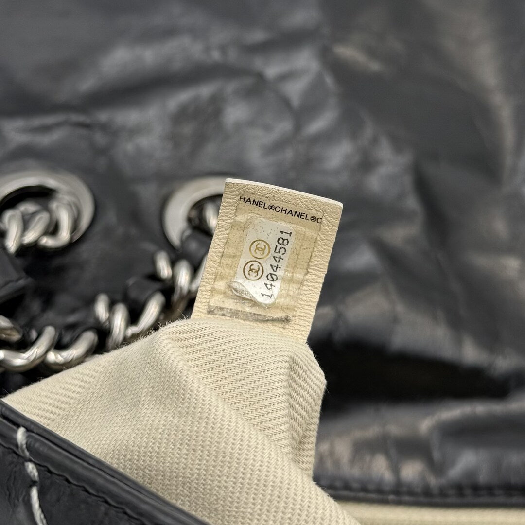2010 Chanel CC Glazed Wild Stitch Flap Black Shoulder Bag