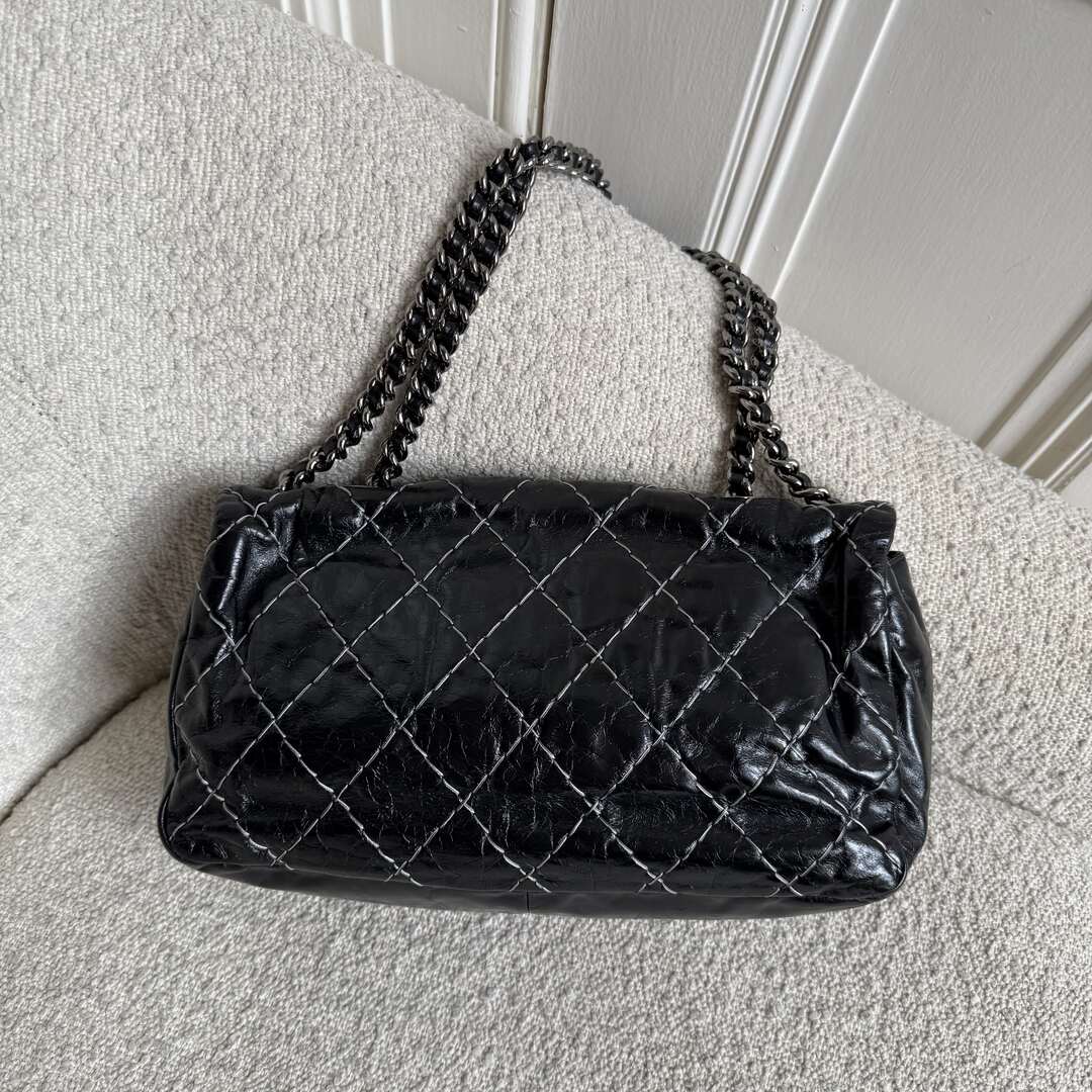 2010 Chanel CC Glazed Wild Stitch Flap Black Shoulder Bag
