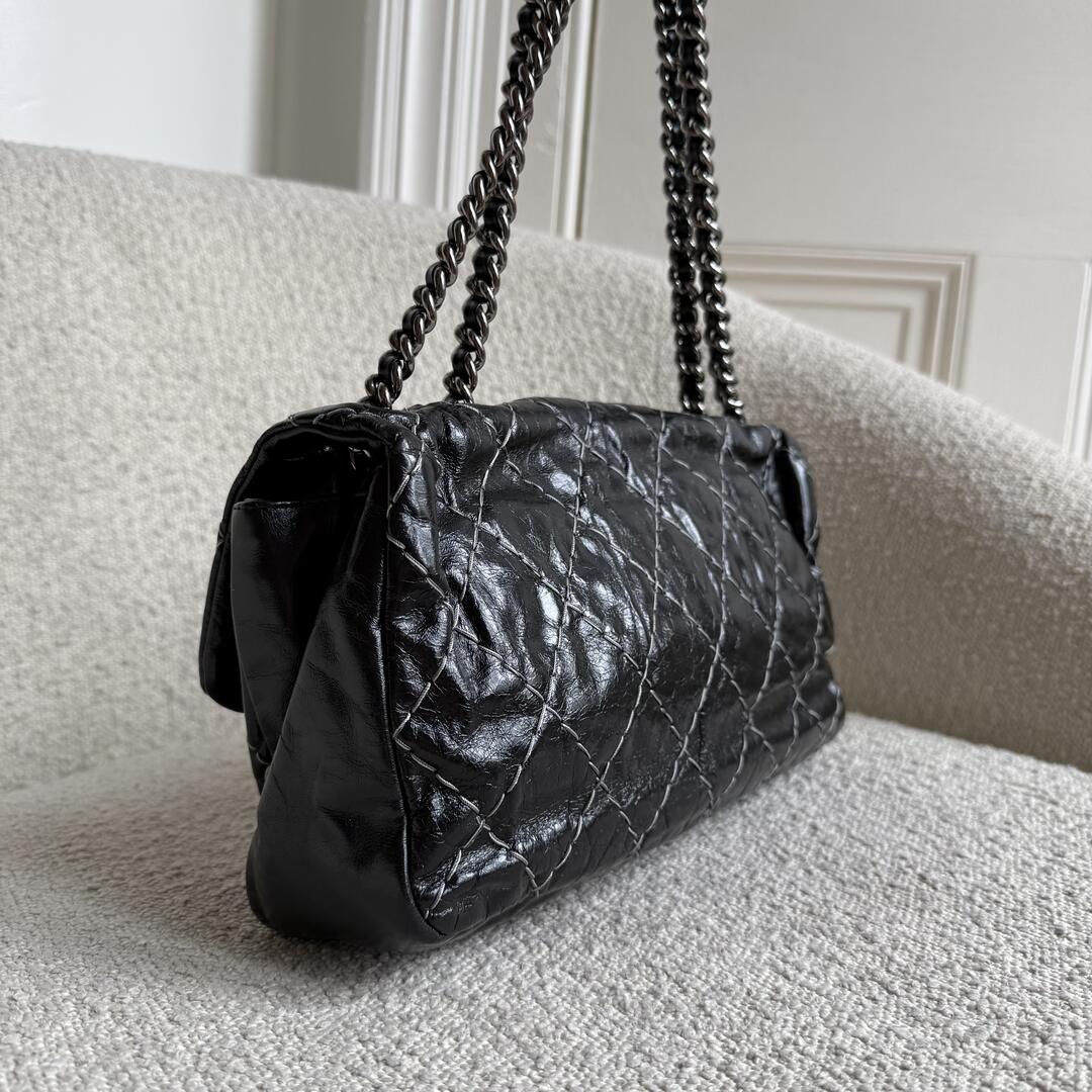 2010 Chanel CC Glazed Wild Stitch Flap Black Shoulder Bag