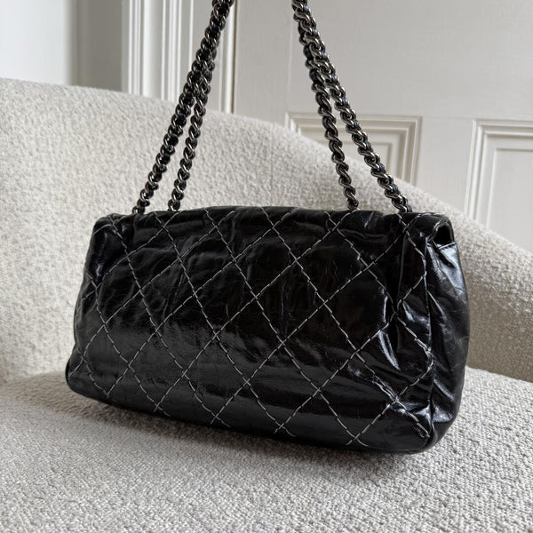 2010 Chanel CC Glazed Wild Stitch Flap Black Shoulder Bag