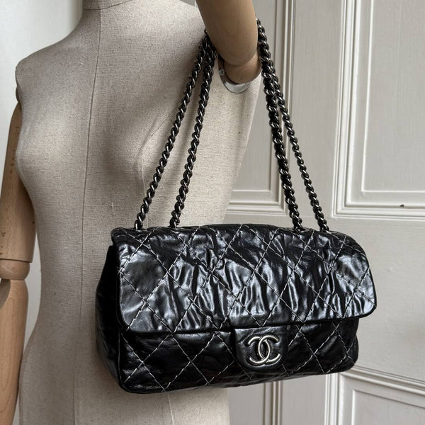 2010 Chanel CC Glazed Wild Stitch Flap Black Shoulder Bag