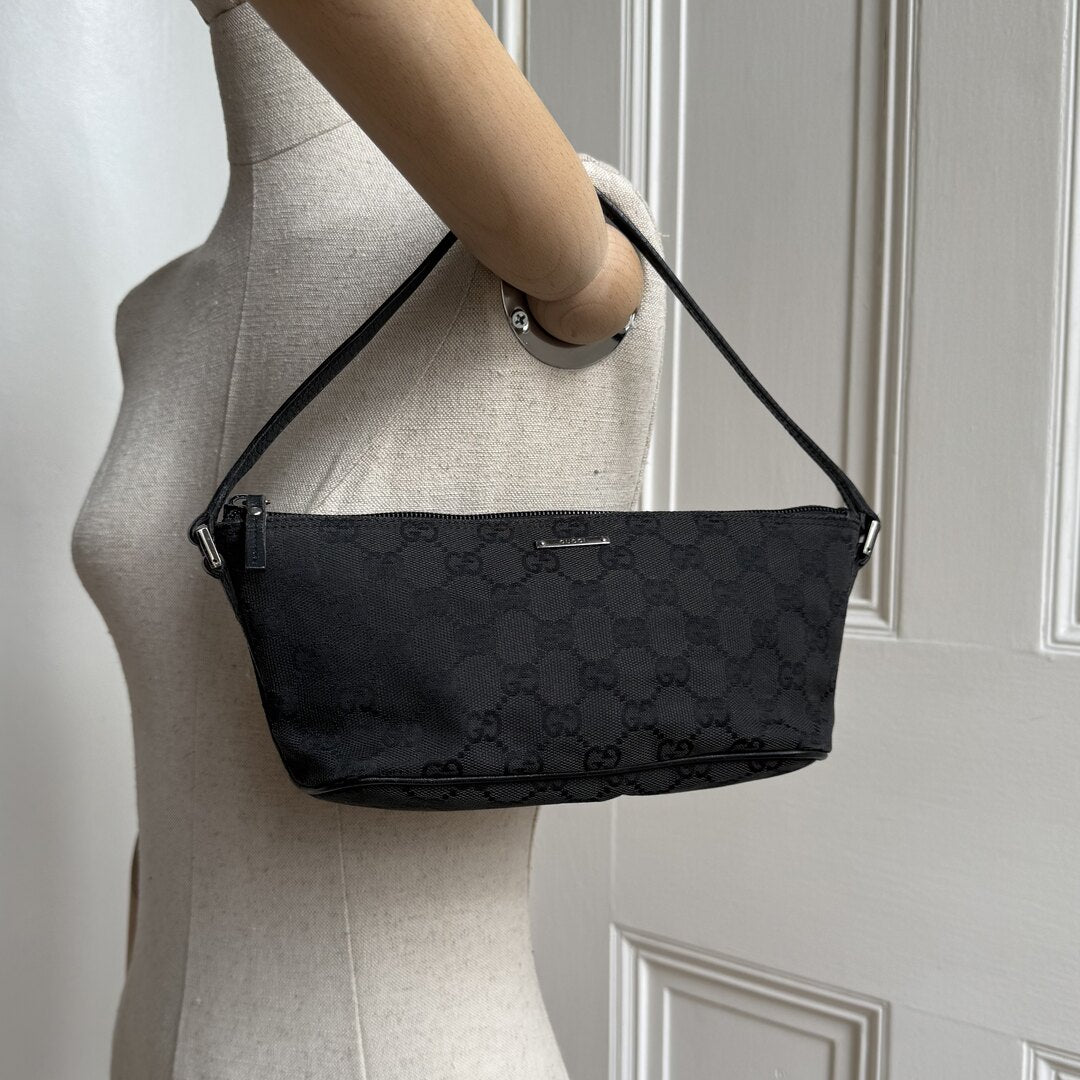 Gucci GG Monogram Black Boat Pochette Handbag