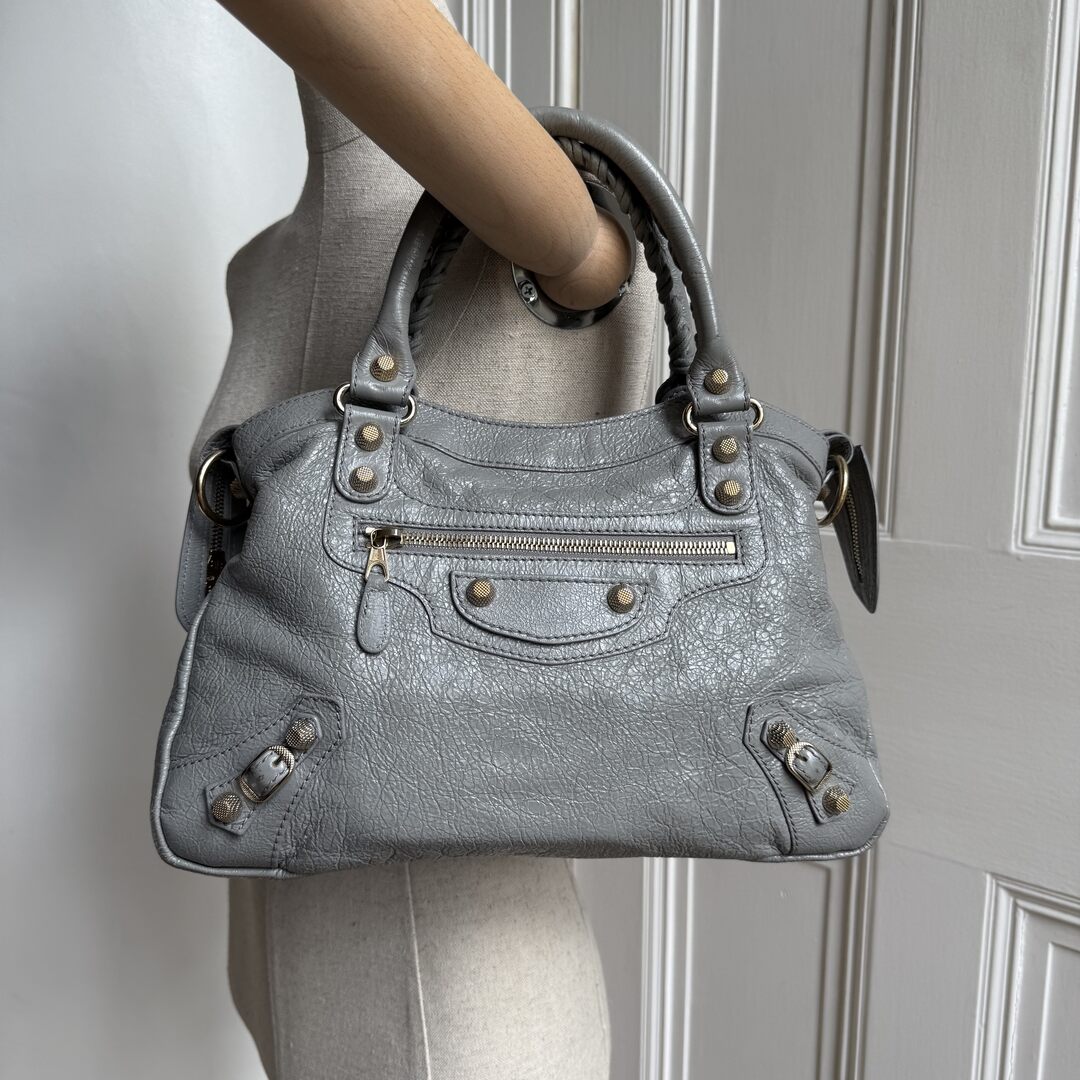 2015 Balenciaga The Town Grey Leather Bag
