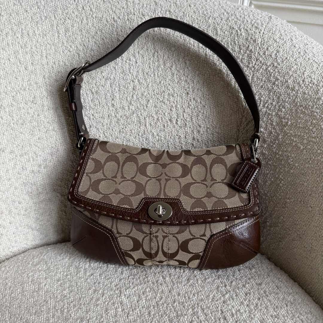 Coach Signature Flap Brown Shoulder Bag