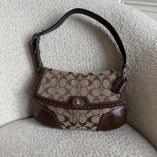 Coach Signature Flap Brown Shoulder Bag