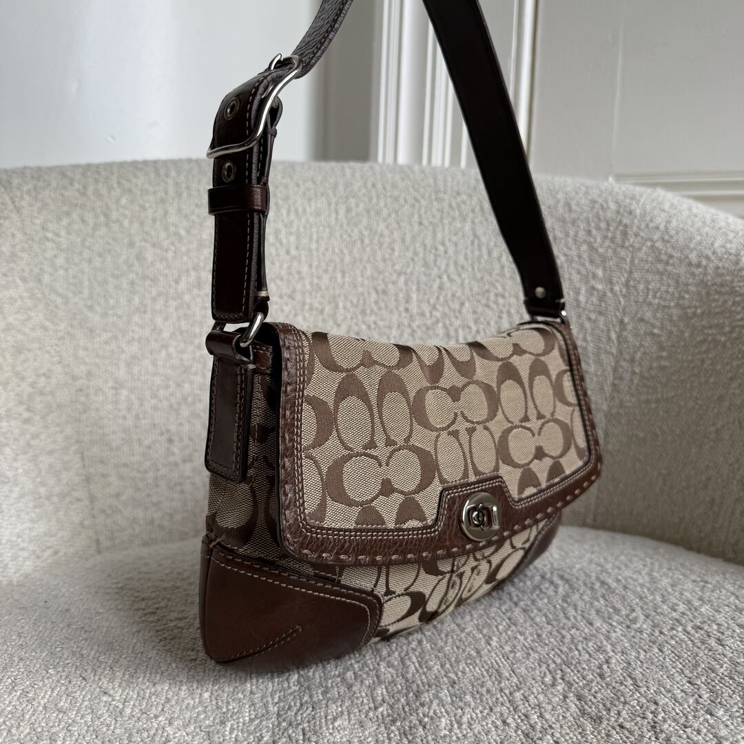 Coach Signature Flap Brown Shoulder Bag