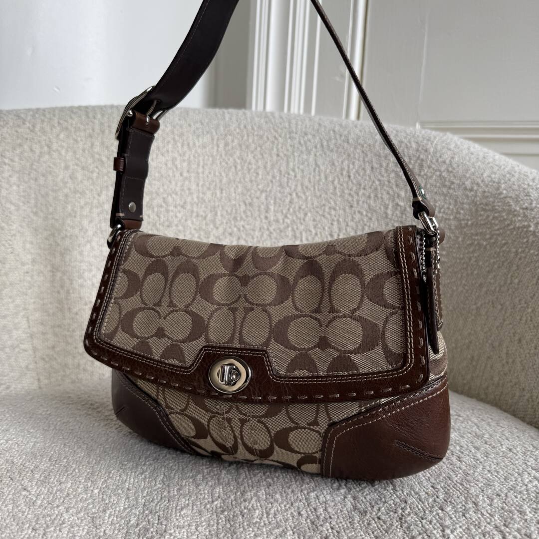 Coach Signature Flap Brown Shoulder Bag