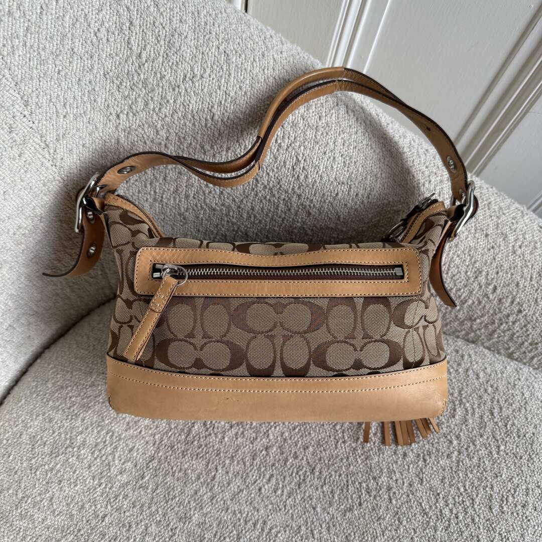 Coach Signature Tassel Tan Shoulder Bag