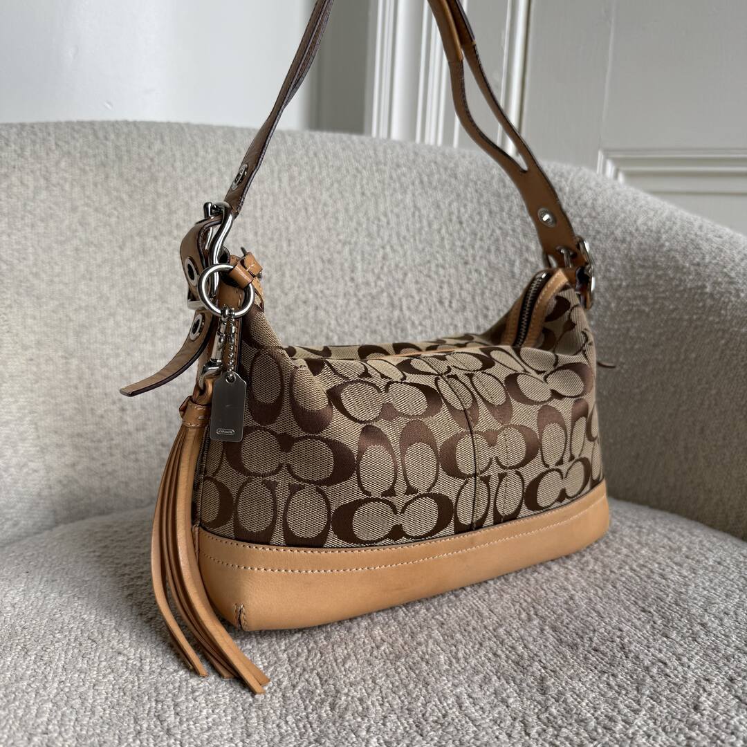 Coach Signature Tassel Tan Shoulder Bag