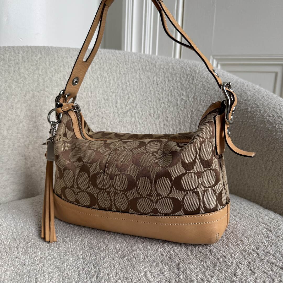 Coach Signature Tassel Tan Shoulder Bag