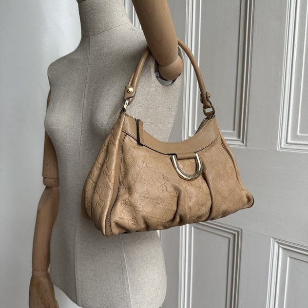Gucci Guccissima Abbey Leather Beige Shoulder Bag