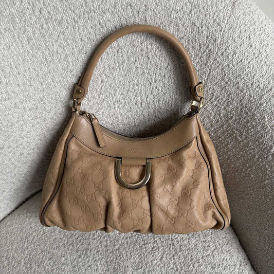 Gucci Guccissima Abbey Leather Beige Shoulder Bag