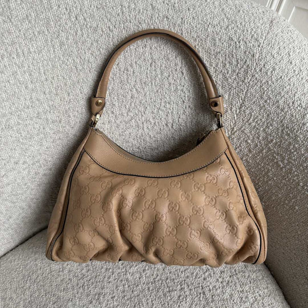 Gucci Guccissima Abbey Leather Beige Shoulder Bag