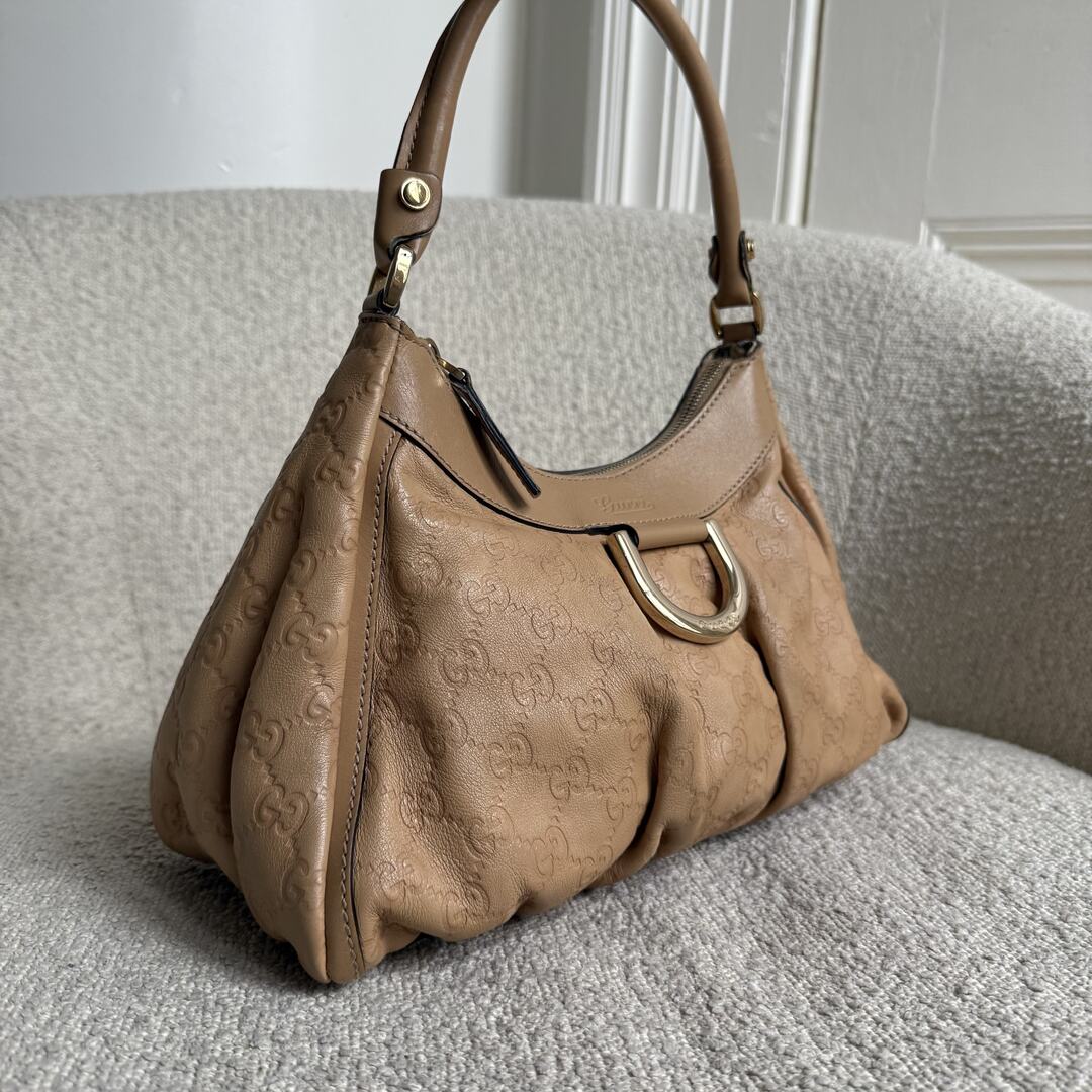 Gucci Guccissima Abbey Leather Beige Shoulder Bag