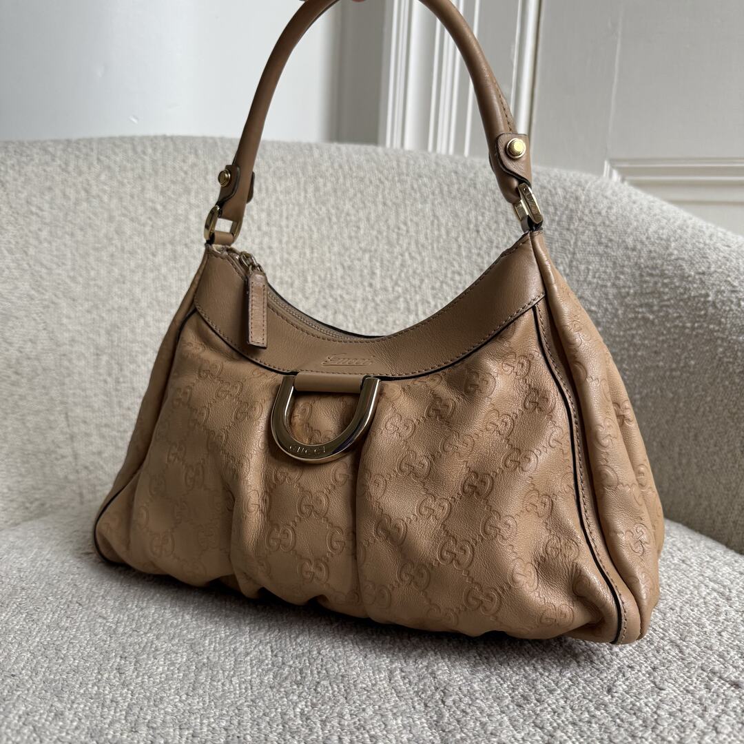 Gucci Guccissima Abbey Leather Beige Shoulder Bag