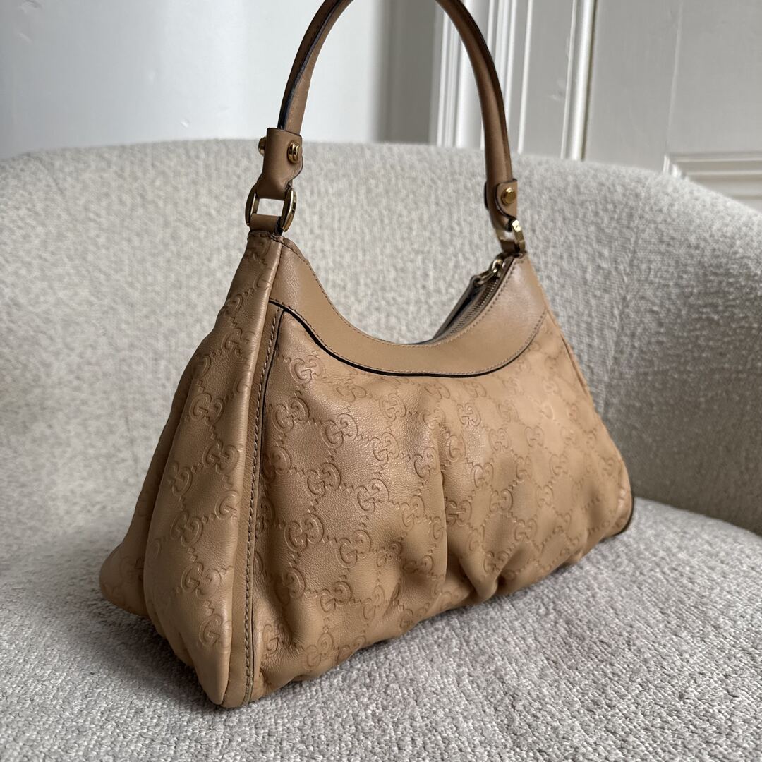 Gucci Guccissima Abbey Leather Beige Shoulder Bag