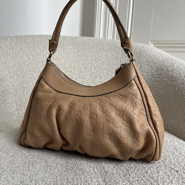 Gucci Guccissima Abbey Leather Beige Shoulder Bag