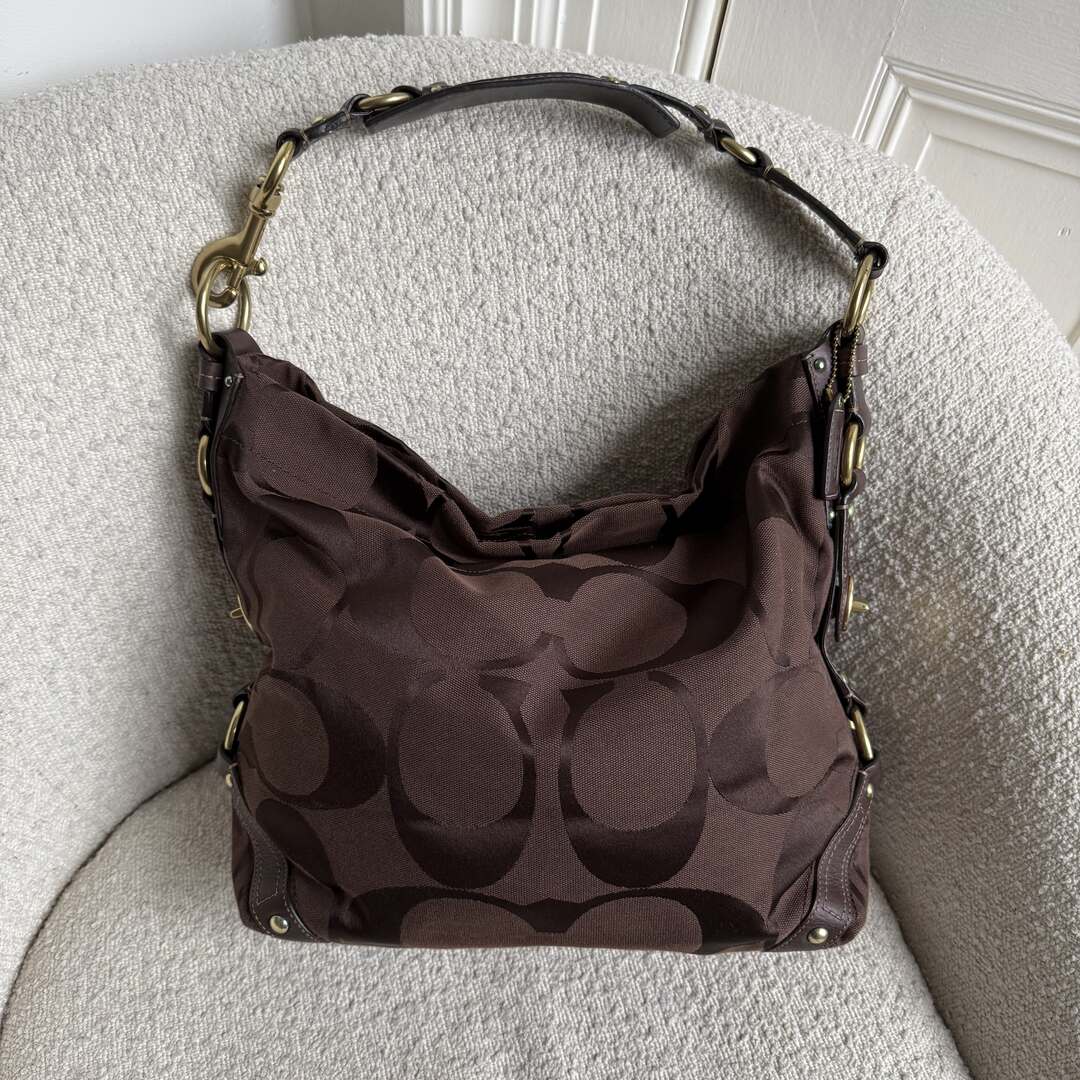 Coach Signature Brown Studded Shoulder Bag