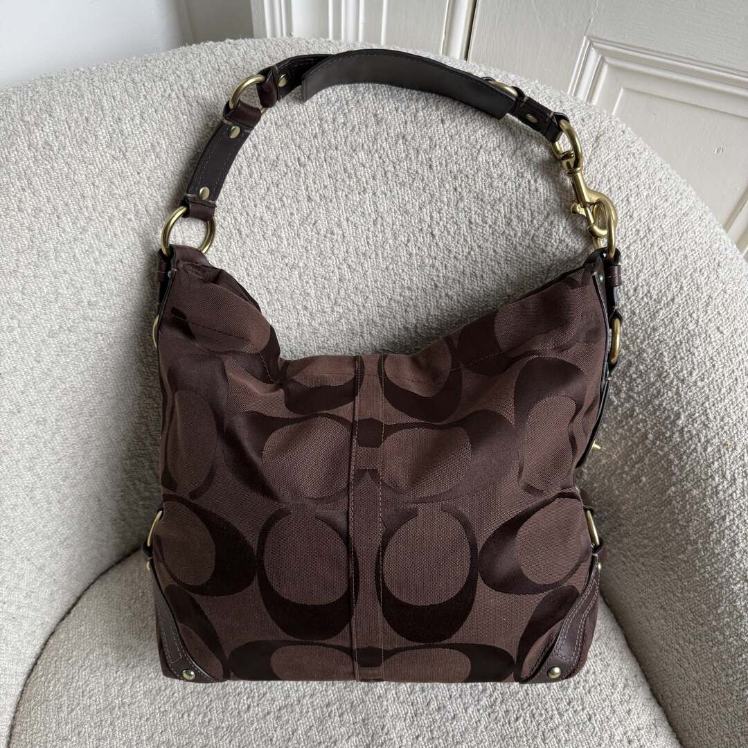 Coach Signature Brown Studded Shoulder Bag