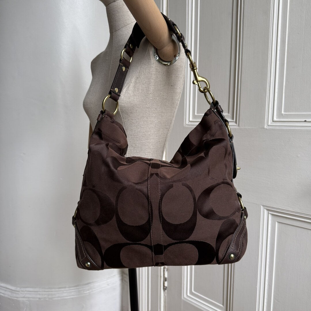Coach Signature Brown Studded Shoulder Bag