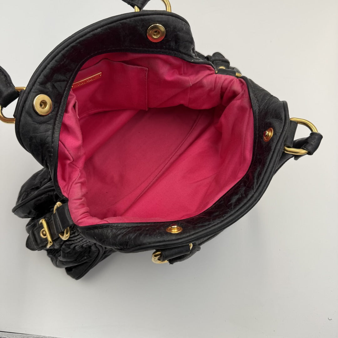 Miu Miu Charm Leather Black Mini Handbag