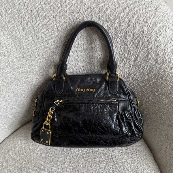 Miu Miu Charm Leather Black Mini Handbag
