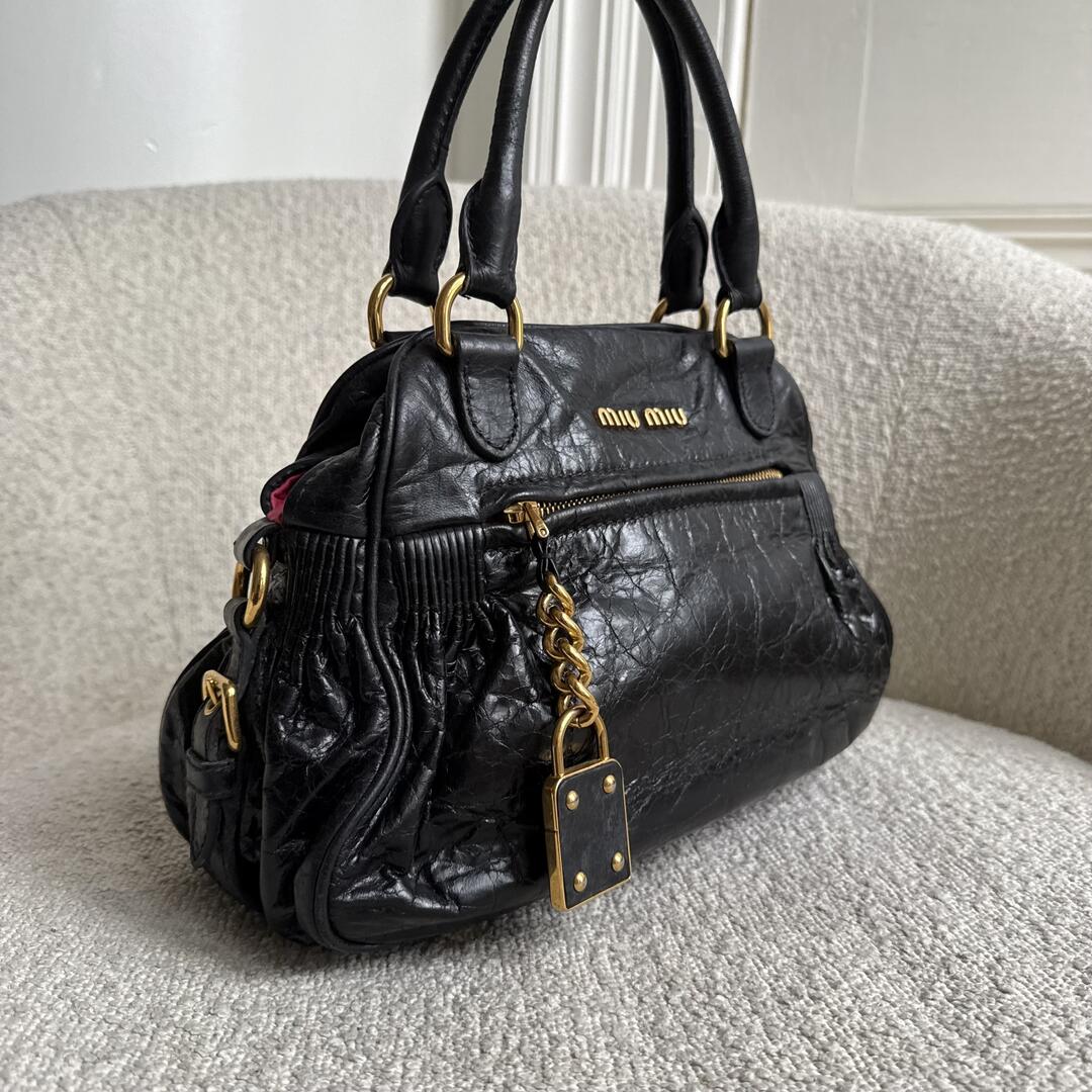 Miu Miu Charm Leather Black Mini Handbag