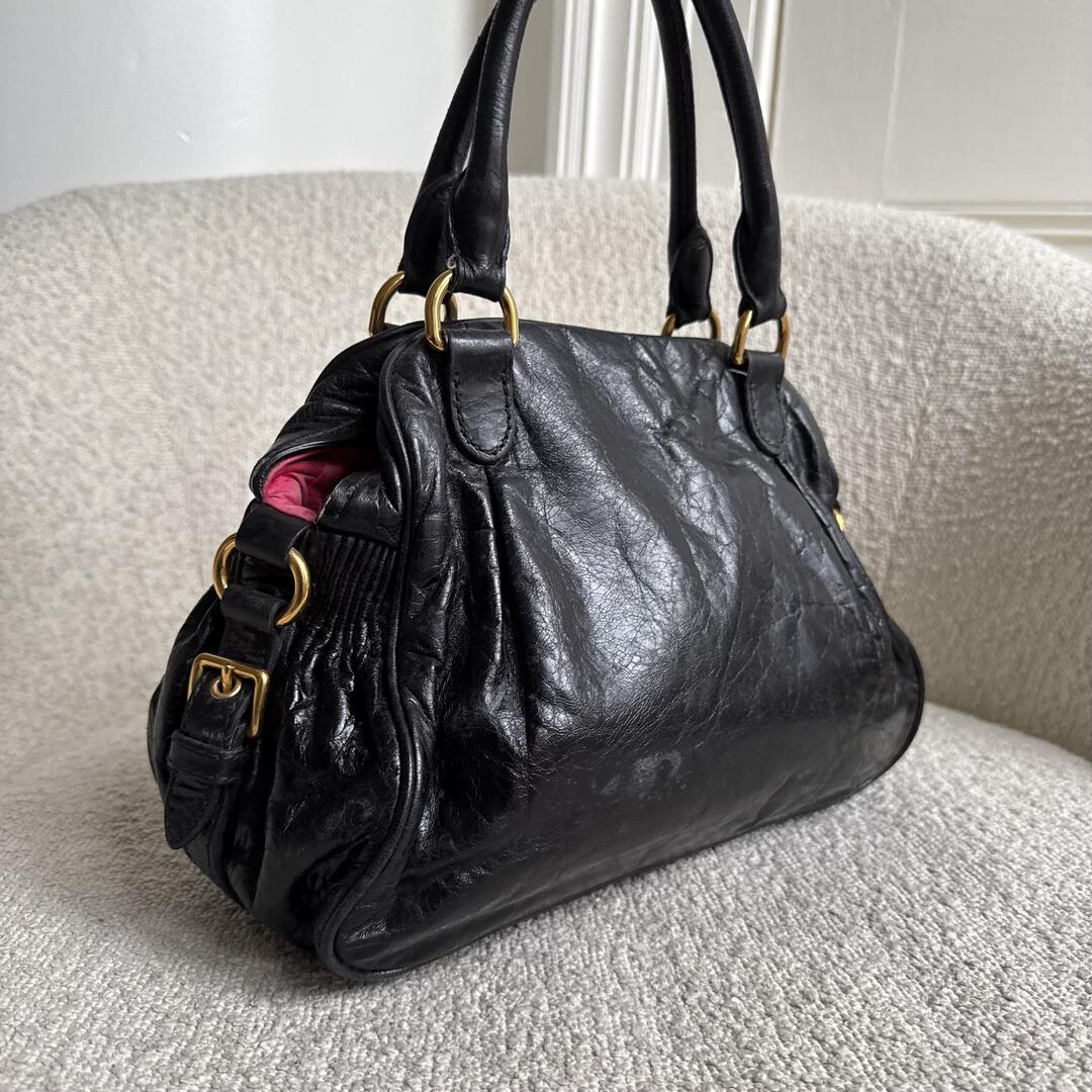 Miu Miu Charm Leather Black Mini Handbag