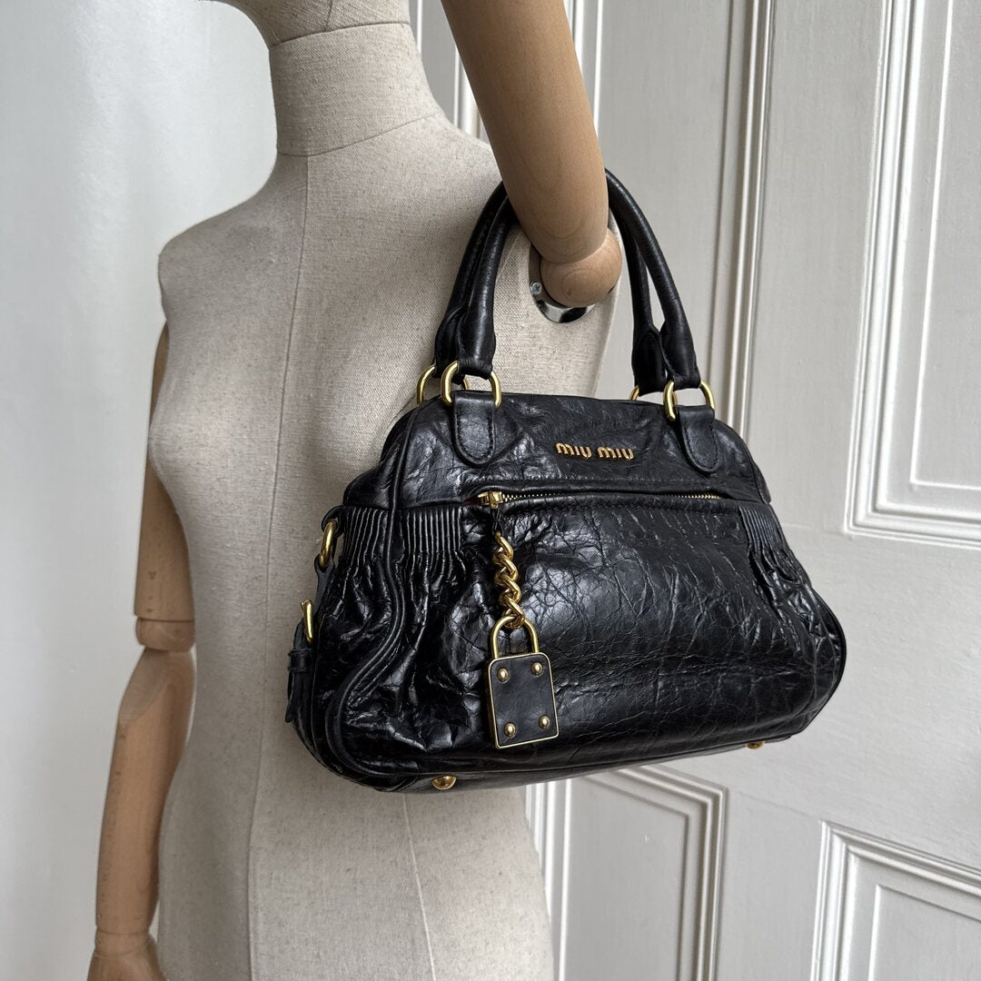 Miu Miu Charm Leather Black Mini Handbag