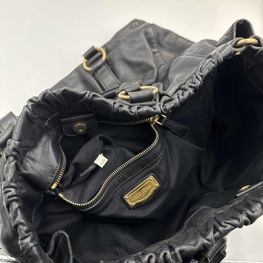 Miu Miu XL Vitello Leather Black Handbag